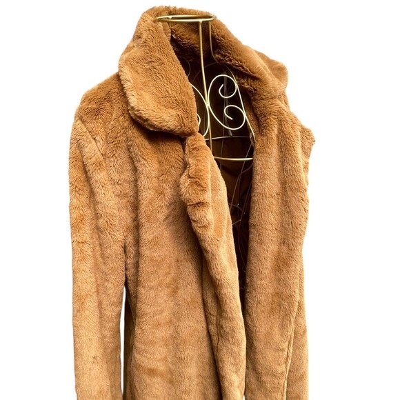 Love Tree Teddy Coat M Tan Brown Faux Fur Sherpa Jacket Boho Mob Wife Style - Picture 8 of 16